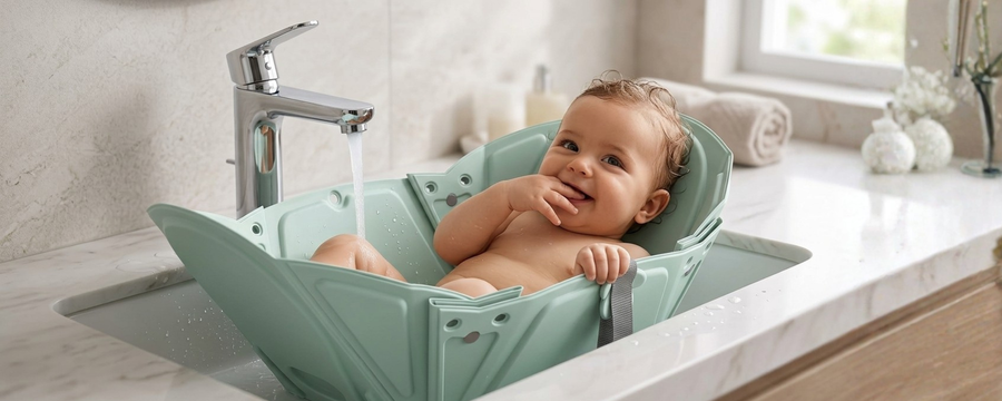 <p>Bath time, wherever there's a sink — folds flat when you're done.</p>