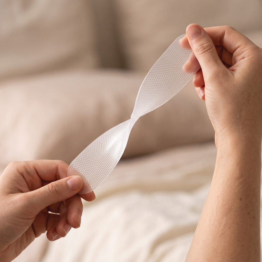 The scar strip flexing, showing how thin and soft it is