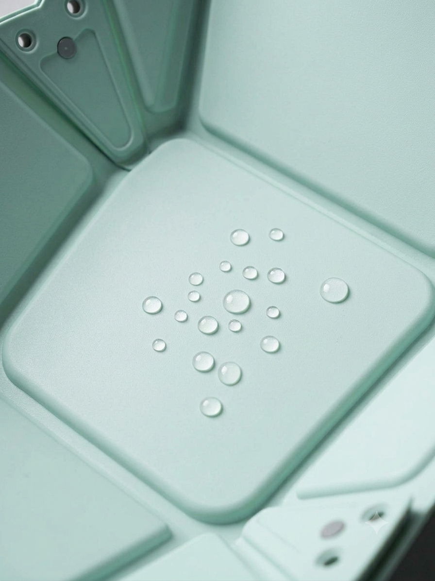 Close-up of the water-repellent textured surface of the sink bather