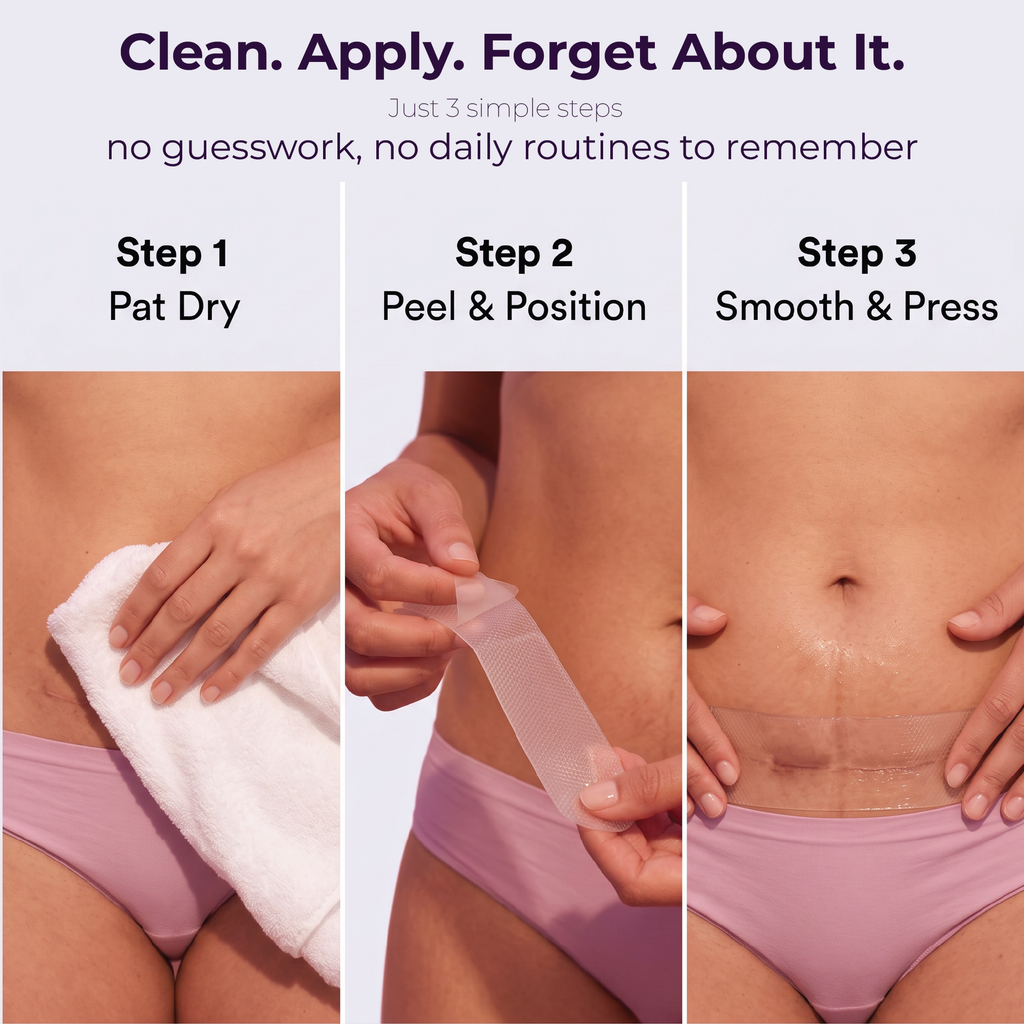 Three-step application: pat dry, peel and position, smooth and press